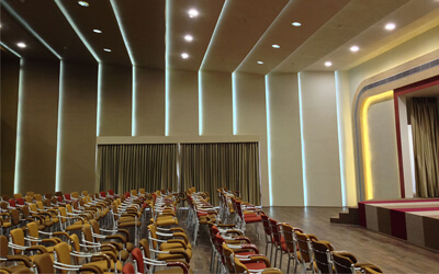 SDMH Auditorium with layered walls & ceiling